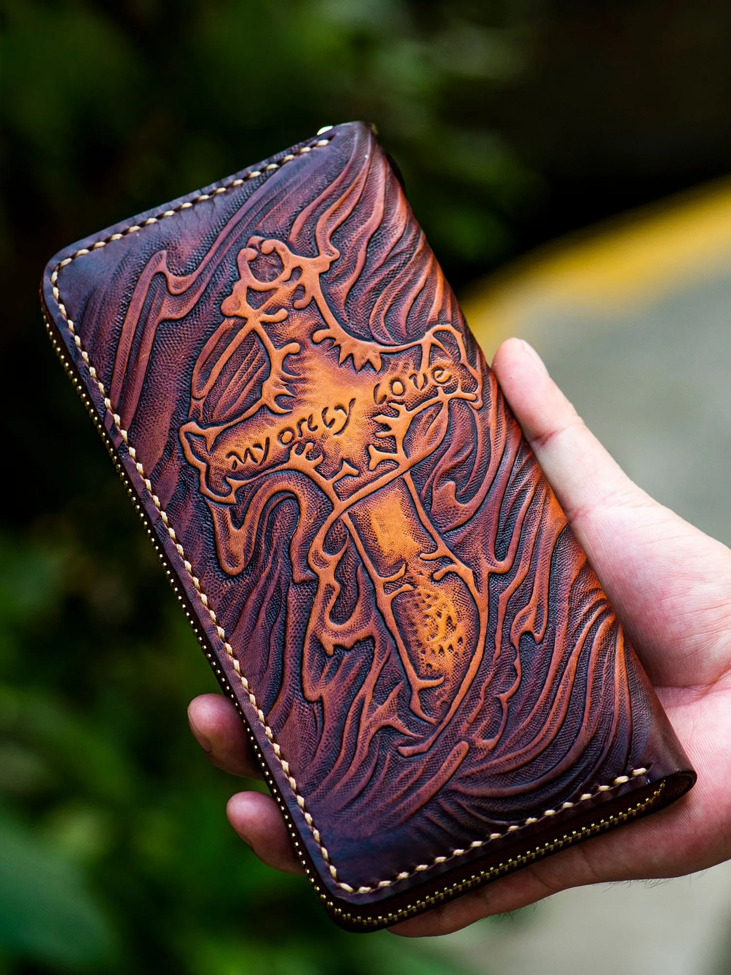 Tooled Leather Wallet Christian Wallet for Men Biker Wallet God Wallet Handmade Wallet Cool Wallet