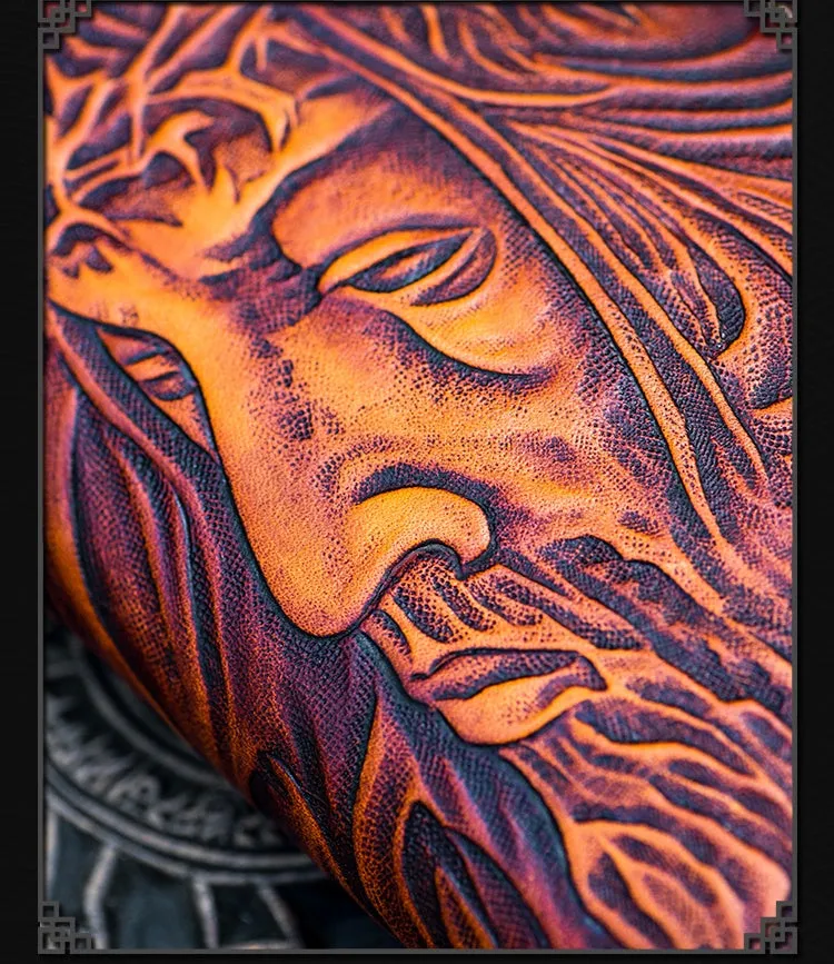 Tooled Leather Wallet Christian Wallet for Men Biker Wallet God Wallet Handmade Wallet Cool Wallet