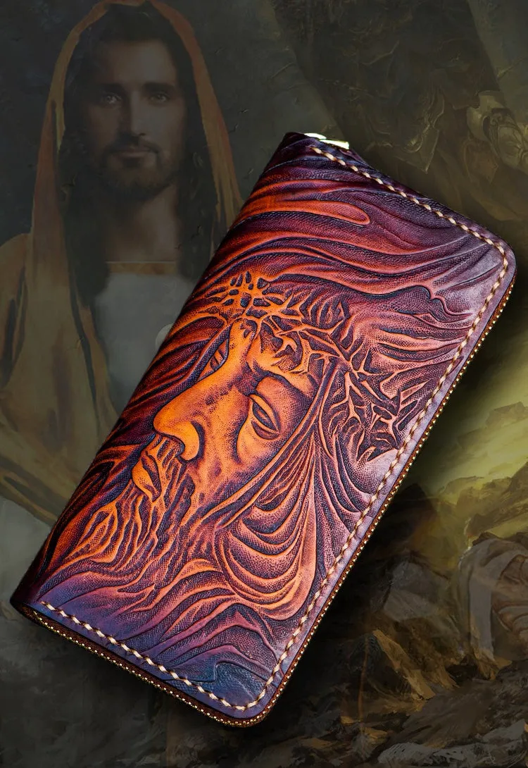Tooled Leather Wallet Christian Wallet for Men Biker Wallet God Wallet Handmade Wallet Cool Wallet