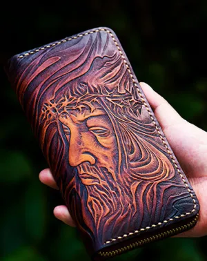 Tooled Leather Wallet Christian Wallet for Men Biker Wallet God Wallet Handmade Wallet Cool Wallet