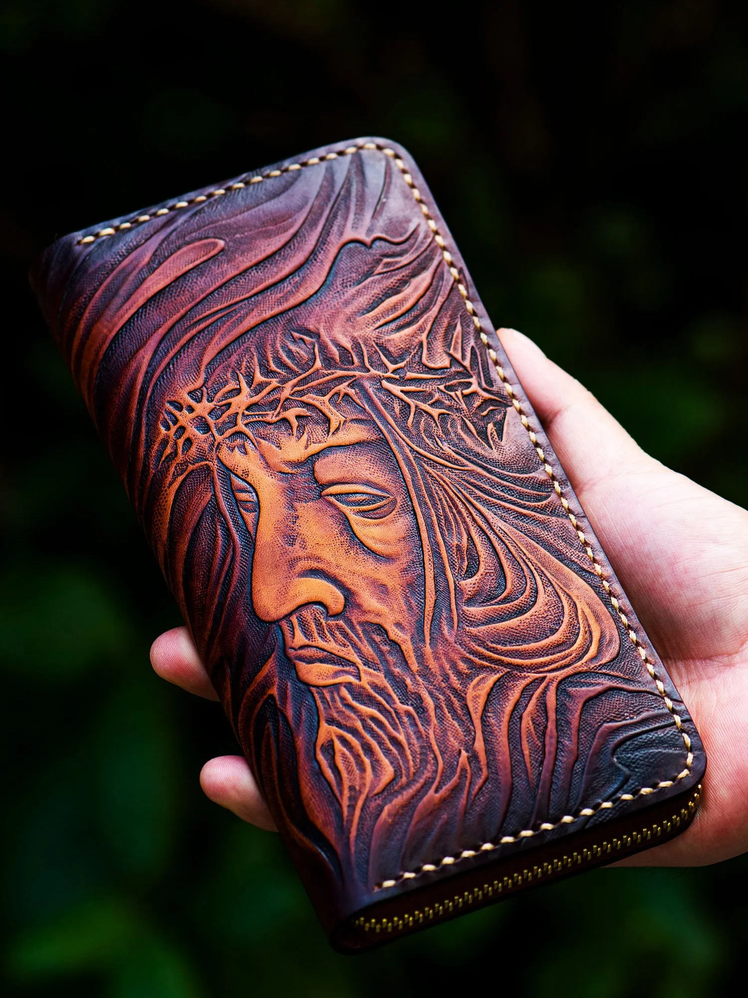 Tooled Leather Wallet Christian Wallet for Men Biker Wallet God Wallet Handmade Wallet Cool Wallet