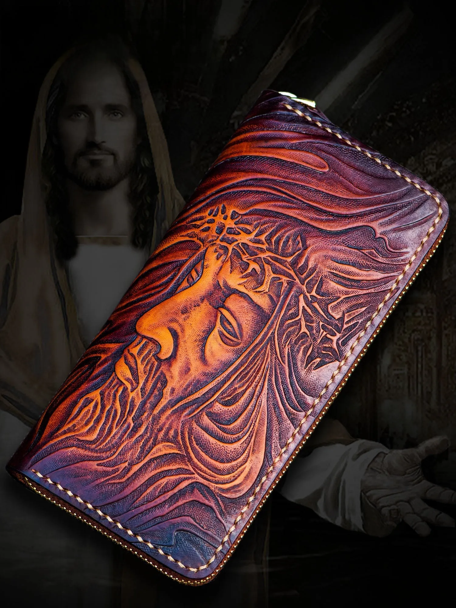 Tooled Leather Wallet Christian Wallet for Men Biker Wallet God Wallet Handmade Wallet Cool Wallet