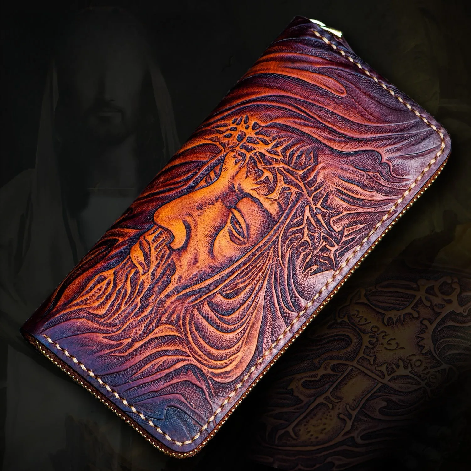 Tooled Leather Wallet Christian Wallet for Men Biker Wallet God Wallet Handmade Wallet Cool Wallet