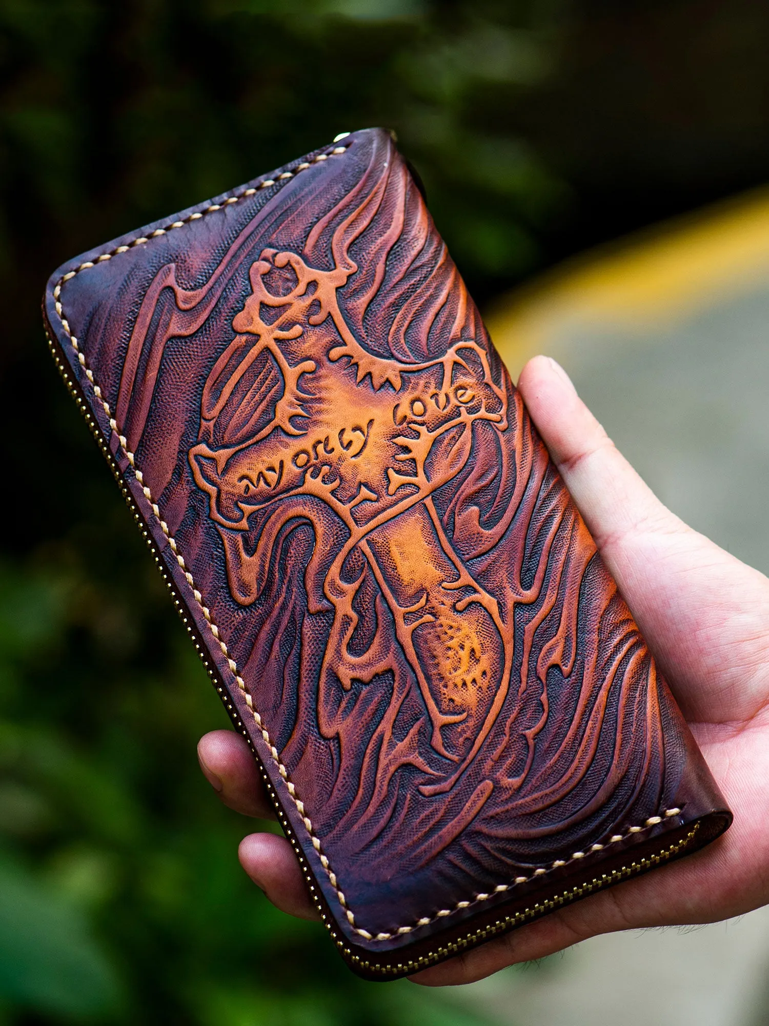Tooled Leather Wallet Christian Wallet for Men Biker Wallet God Wallet Handmade Wallet Cool Wallet