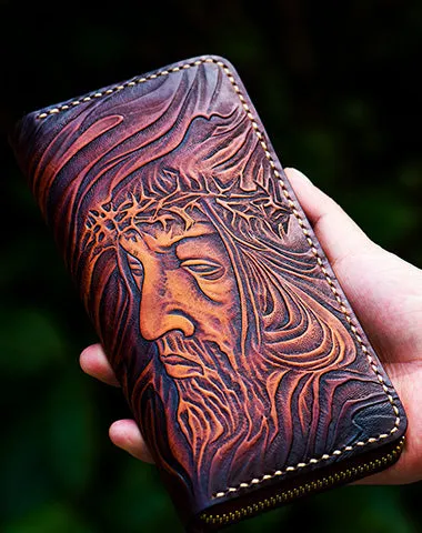 Tooled Leather Wallet Christian Wallet for Men Biker Wallet God Wallet Handmade Wallet Cool Wallet