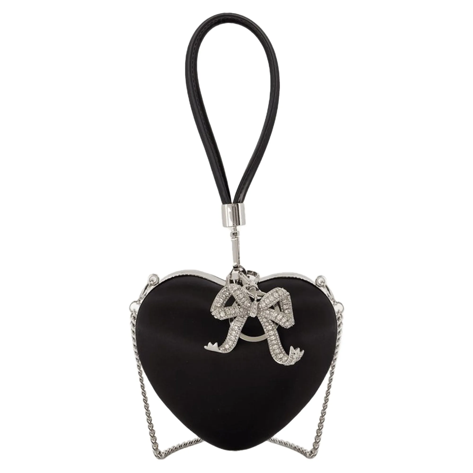 Top Handle Heart Clutch - SELF PORTRAIT - Silk - Black