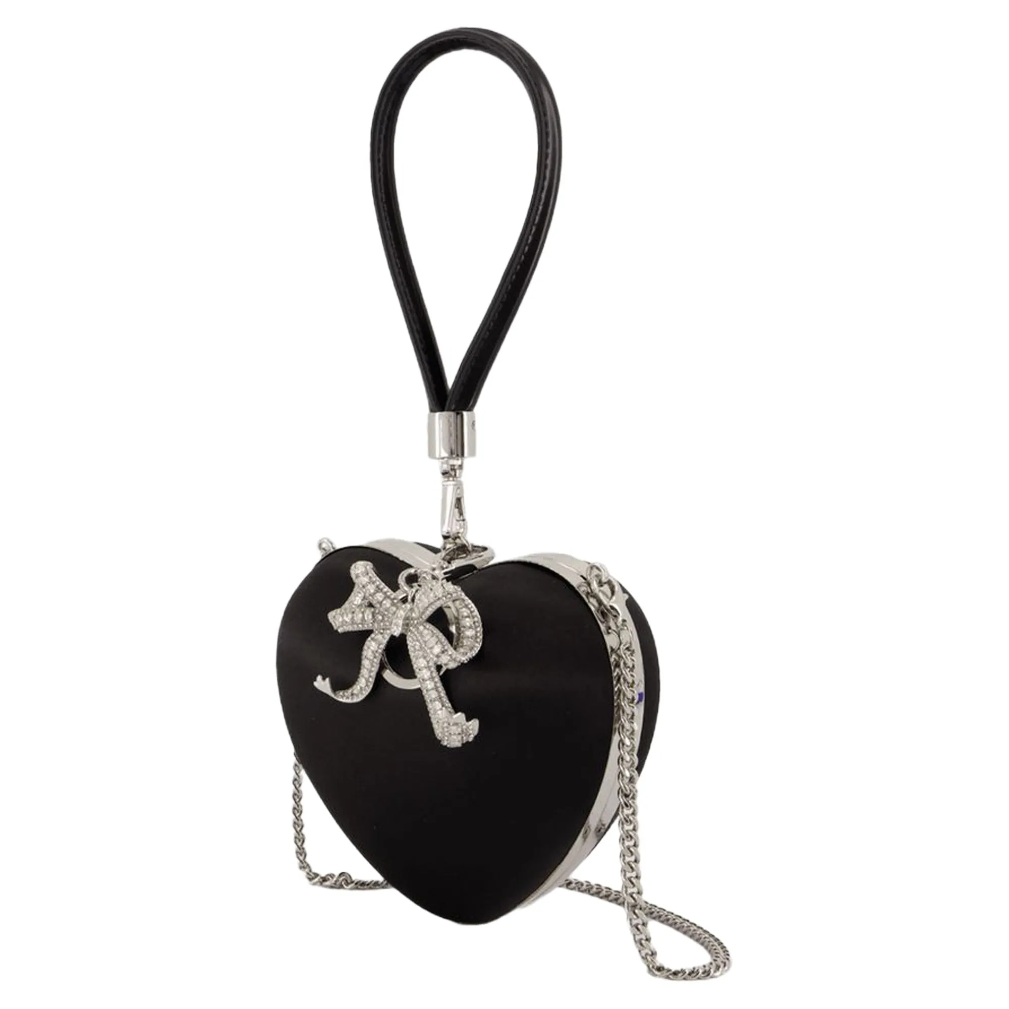 Top Handle Heart Clutch - SELF PORTRAIT - Silk - Black