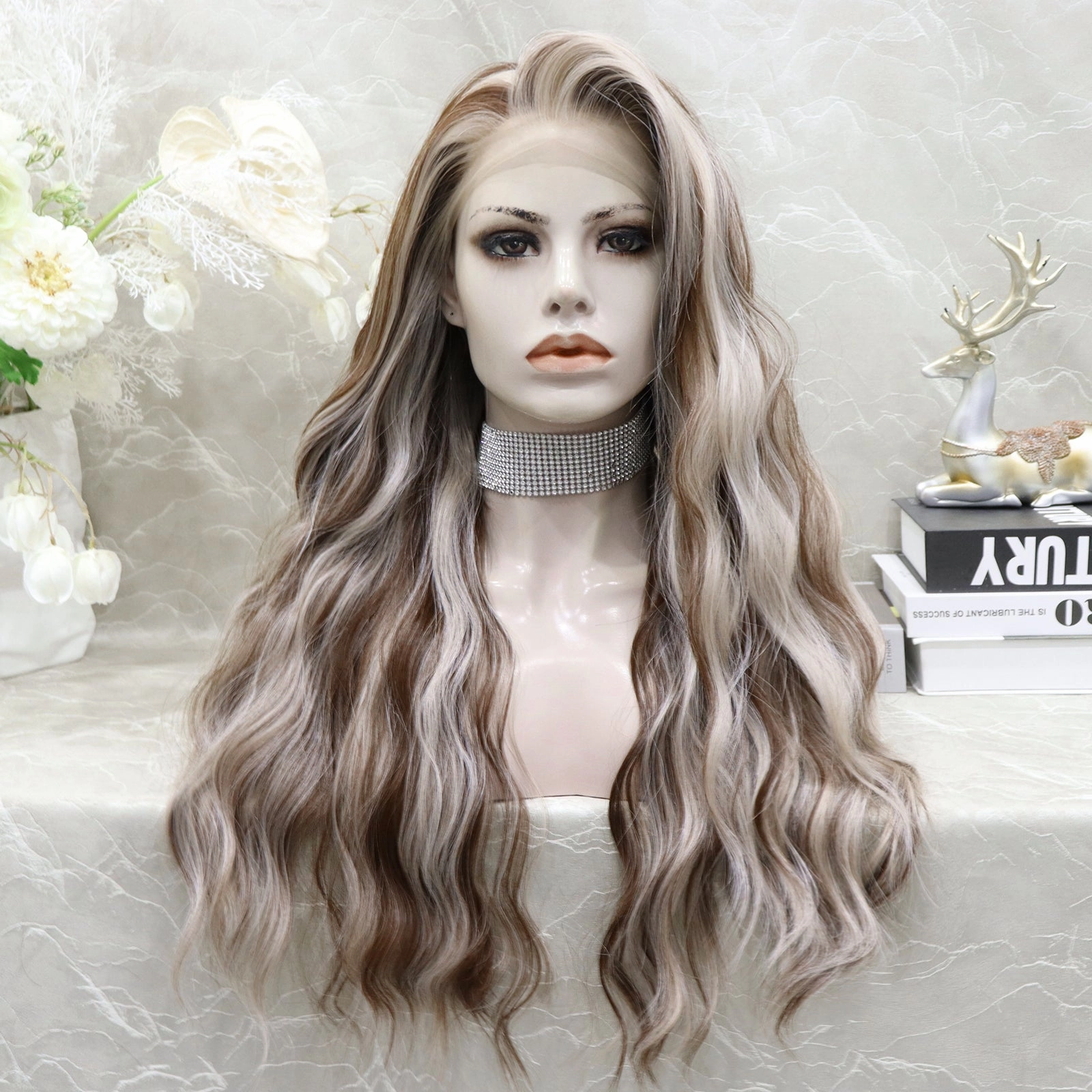 Tosha Imstyle New Blonde and Brown highligh Curly 26inches 13*4 Free Parting lace Front wig (Shara)