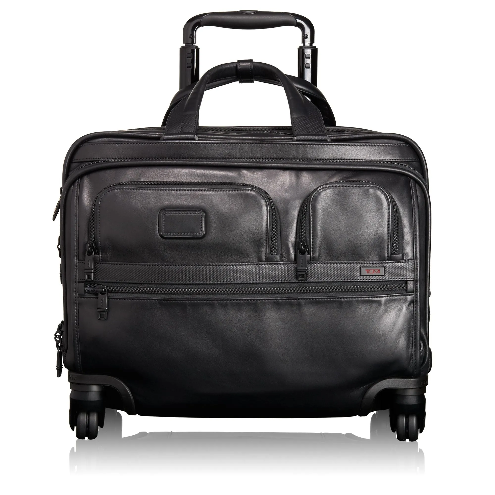 TUMI Alpha Leather Travel Men's 4 Wheel Deluxe Brief with Laptop Case