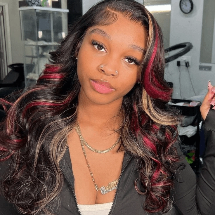 Tuneful Glueless Blonde With Red Highlights Colored 13x6 6x5 Lace Front Closure Body Wave Wig