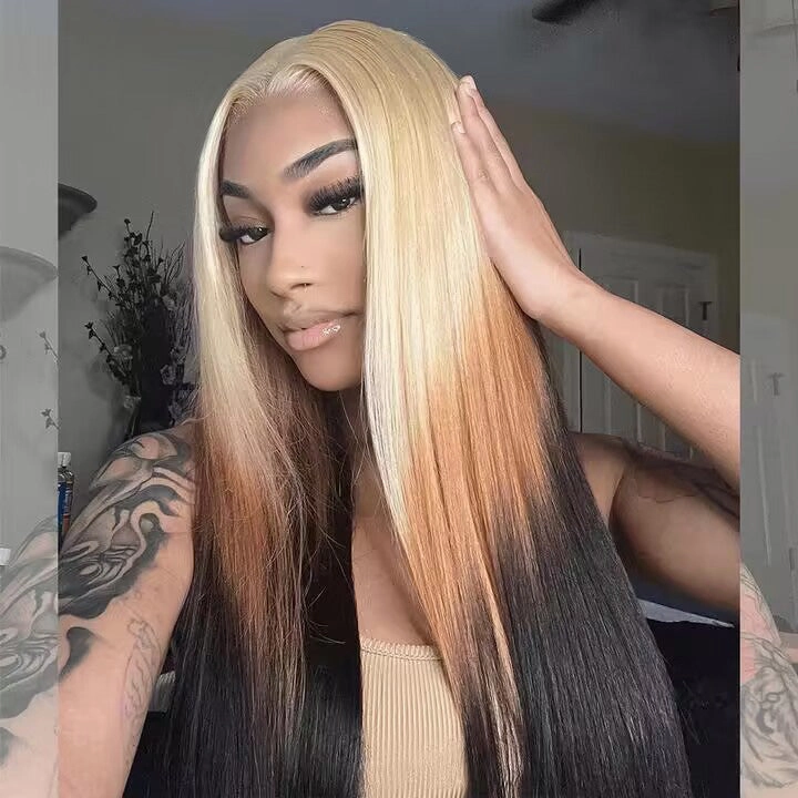 Tuneful Special Customise Ombre Blonde Colored 13x6 Lace Front Human Hair 613 Frontal Wigs 250% Density