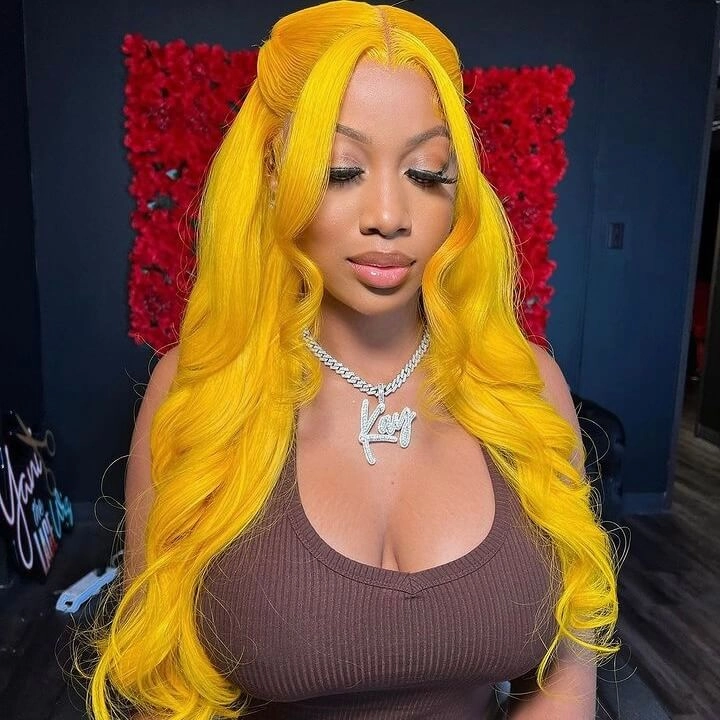 Tuneful Special Customise Yellow Colored Transparent 13x6 Lace Frontal Wigs 250% Density