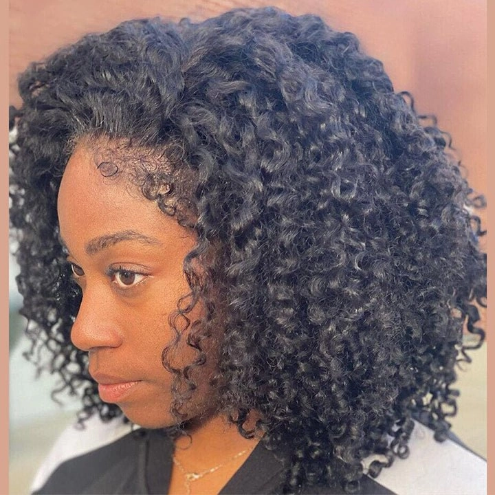 Type 4C Natural Edges Glueless Curly 13x4 Lace Human Hair Bob Wigs With Handmade Kinky Baby Hairline-Geeta Hair