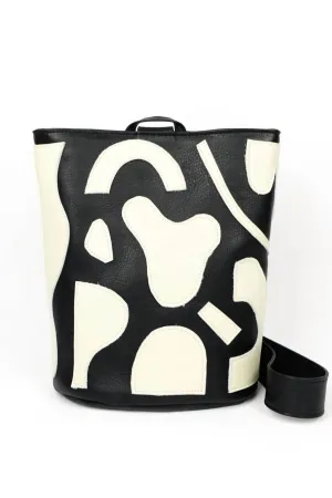Unisex Abstract Shapes Leather Sling Bag In Black/white