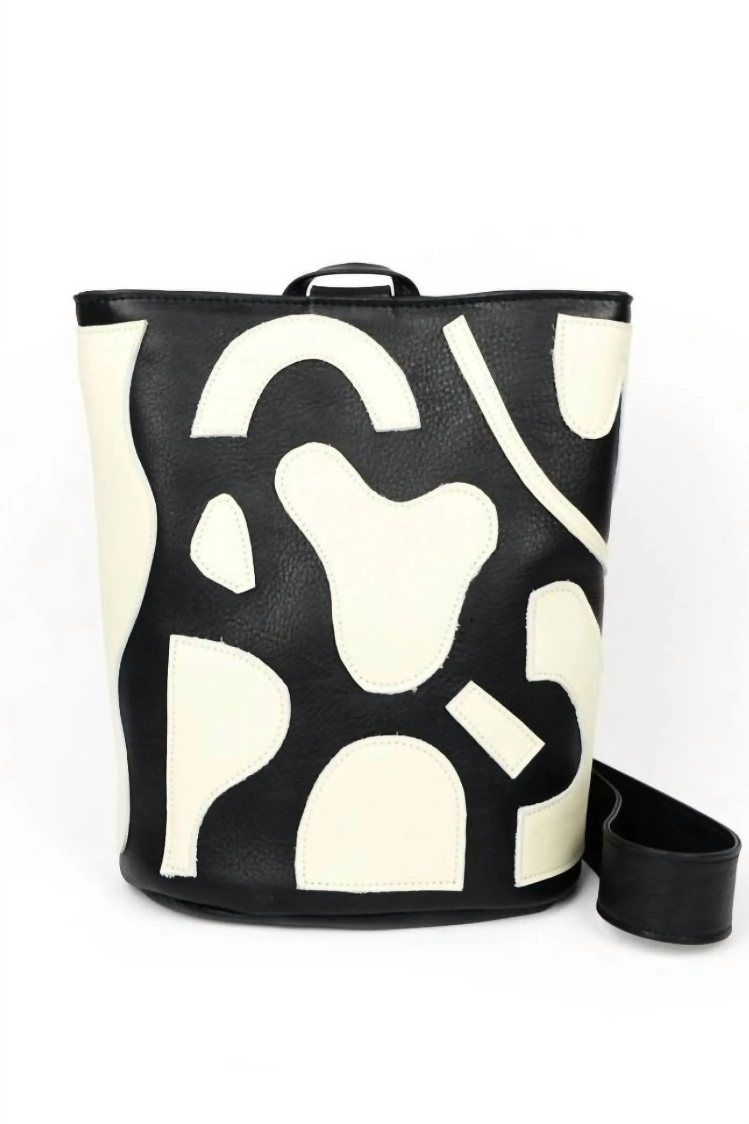 Unisex Abstract Shapes Leather Sling Bag In Black/white