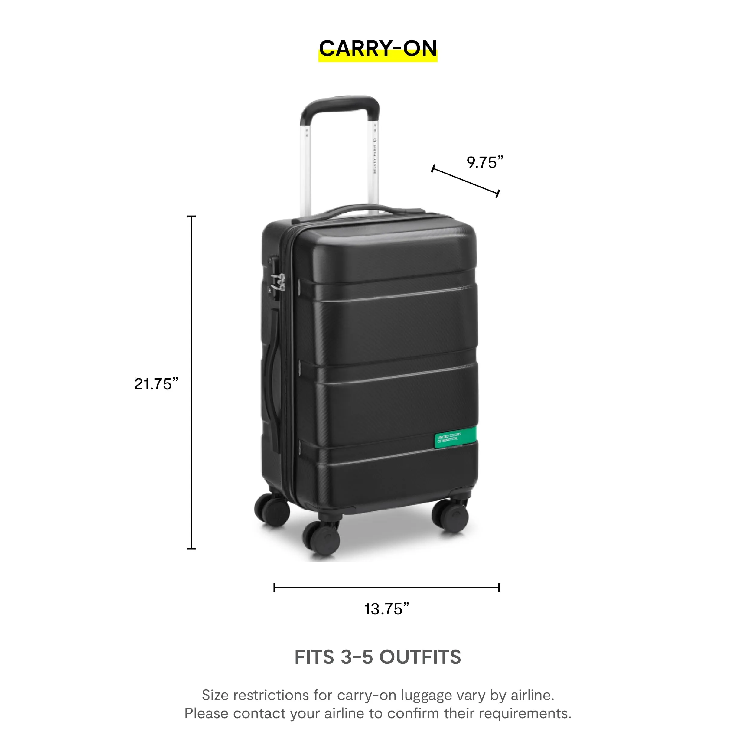 United Colors of Benetton Now Hardside Luggage with Spinner Wheels ( 2 Piece Set 19/27 Inch)