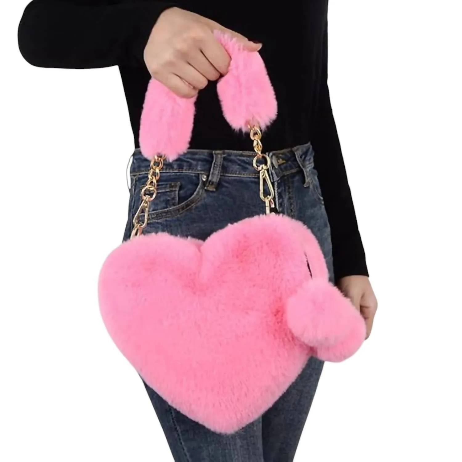 Valentine Soft Faux Fur Fuzzy Crossbody Bag In Pink
