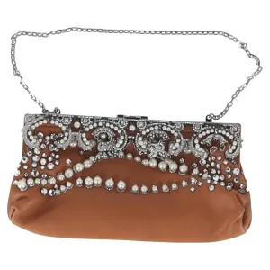 Valentino Garavani Embellished Clutch Bag in Brown Leather
