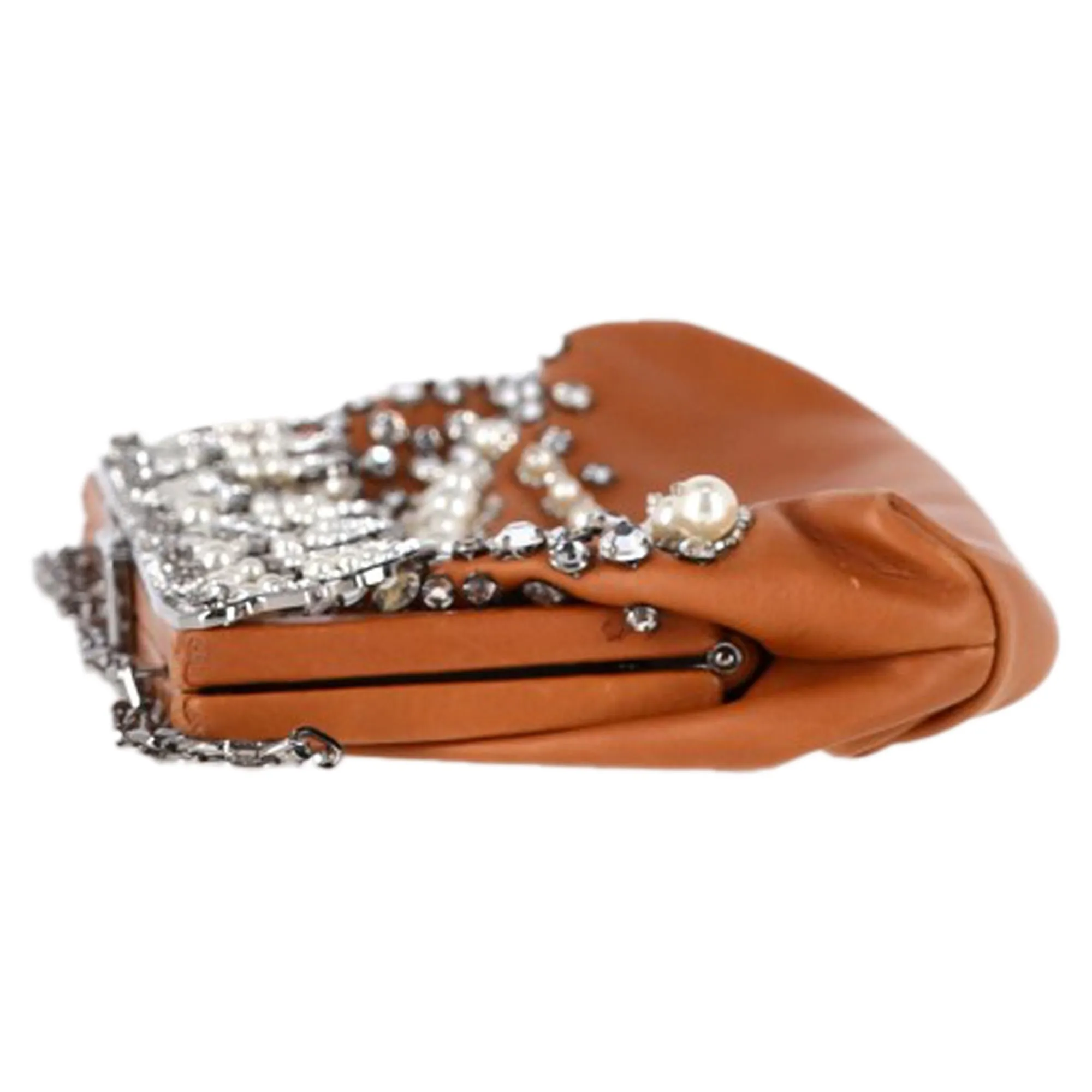 Valentino Garavani Embellished Clutch Bag in Brown Leather