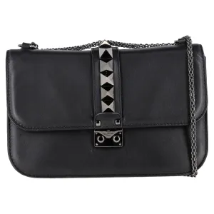 Valentino Medium Rockstud Glam Lock Shoulder Bag in Black Leather