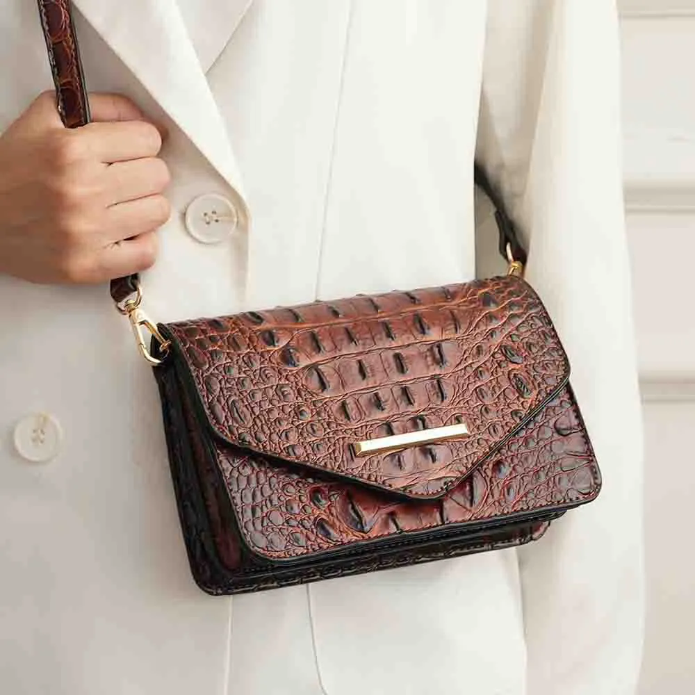 Vanta Saddle Croc-Embossed Vegan Leather Shoulder Handbag