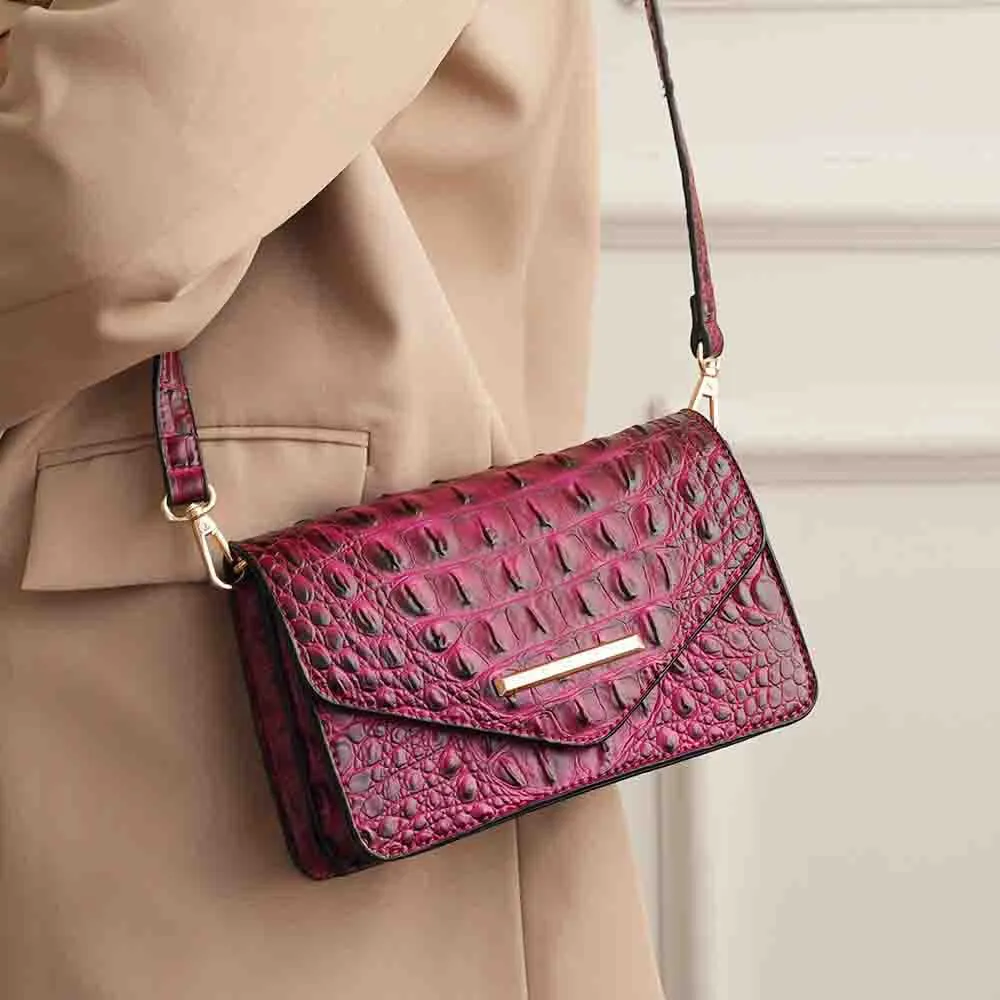 Vanta Saddle Croc-Embossed Vegan Leather Shoulder Handbag