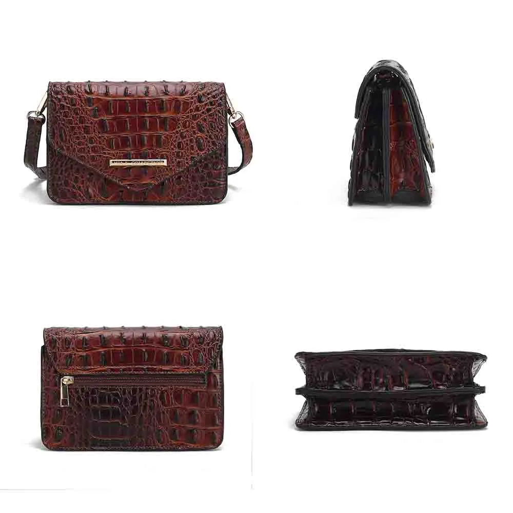 Vanta Saddle Croc-Embossed Vegan Leather Shoulder Handbag