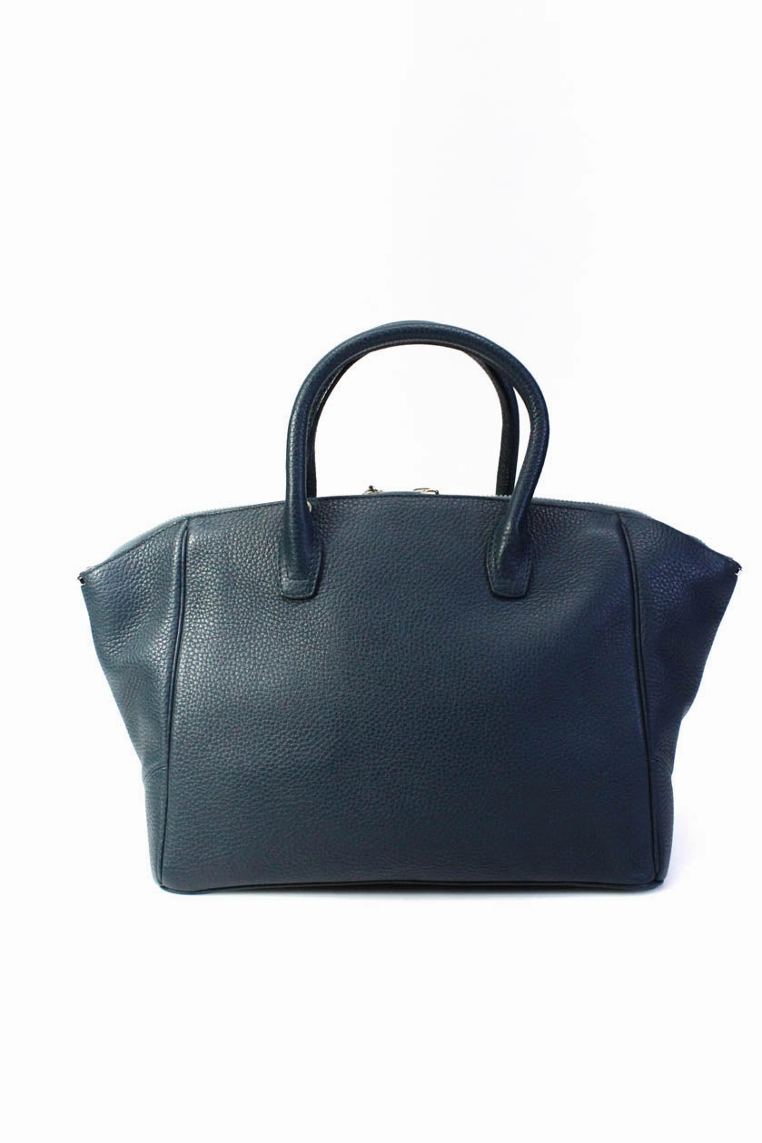 VBH Womens Double Handle Zip Top Grain Leather Large Key Satchel Handbag Blue