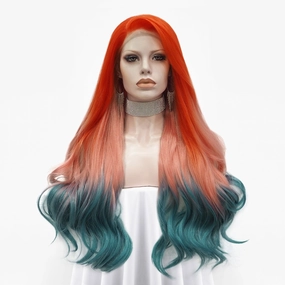 Venus - Coral-Orange Blue Ombre With Silver Synthetic Lace Front Wig