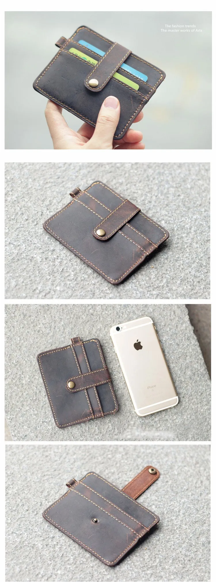 Vintage Brown Slim Leather Mens Card Wallets Small Card Holder Front Pocket Wallet For Men