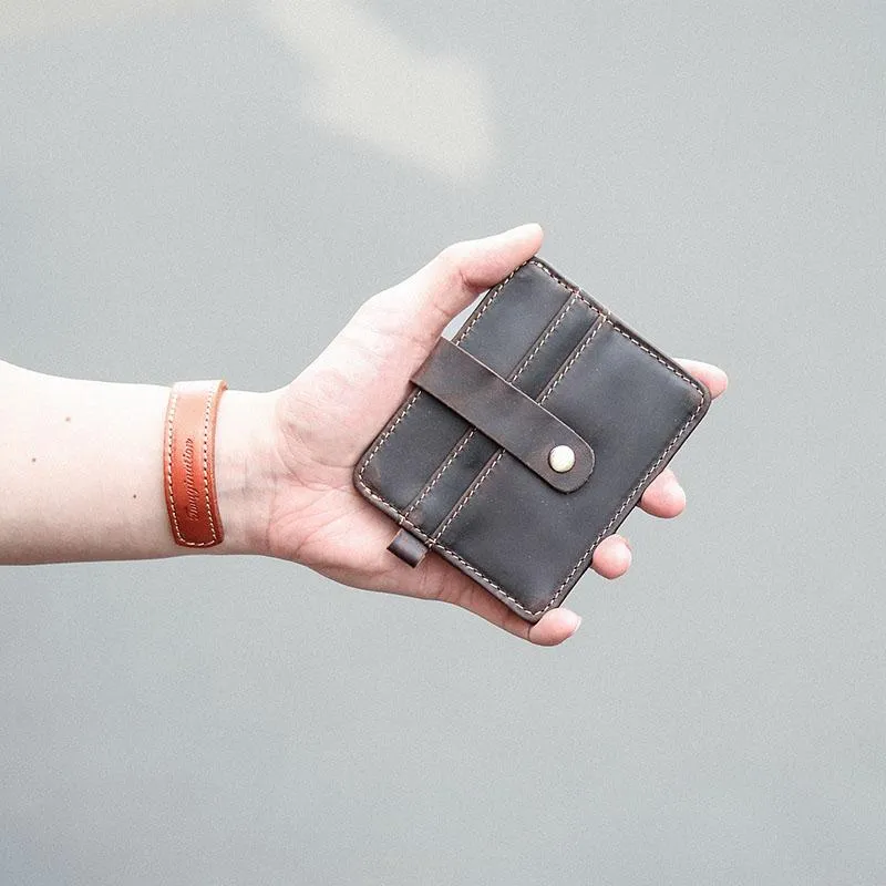 Vintage Brown Slim Leather Mens Card Wallets Small Card Holder Front Pocket Wallet For Men