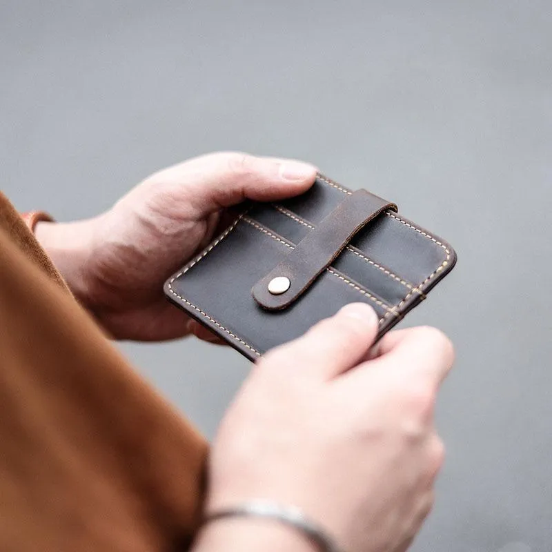 Vintage Brown Slim Leather Mens Card Wallets Small Card Holder Front Pocket Wallet For Men