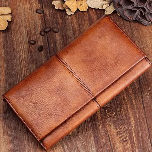 Vintage Cool Leather Mens Long Wallet Bifold Long Wallet for Men