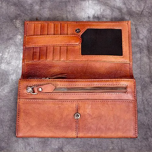 Vintage Leather Brown Mens Long Wallet Phone Clutch Gray Bifold Wallet for Men
