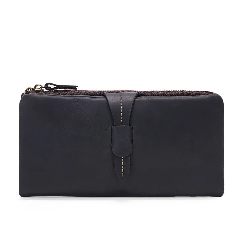 Vintage Leather Long Wallet for Men Bifold Coffee Wallet