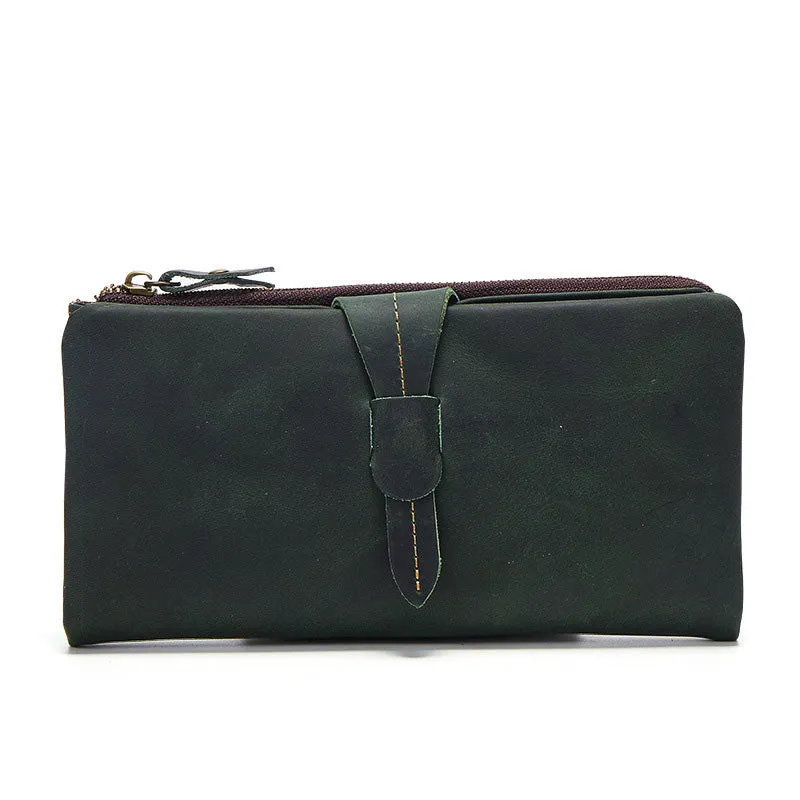 Vintage Leather Long Wallet for Men Bifold Coffee Wallet