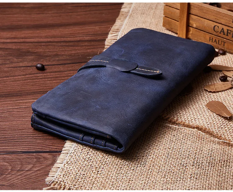 Vintage Leather Long Wallet for Men Bifold Coffee Wallet