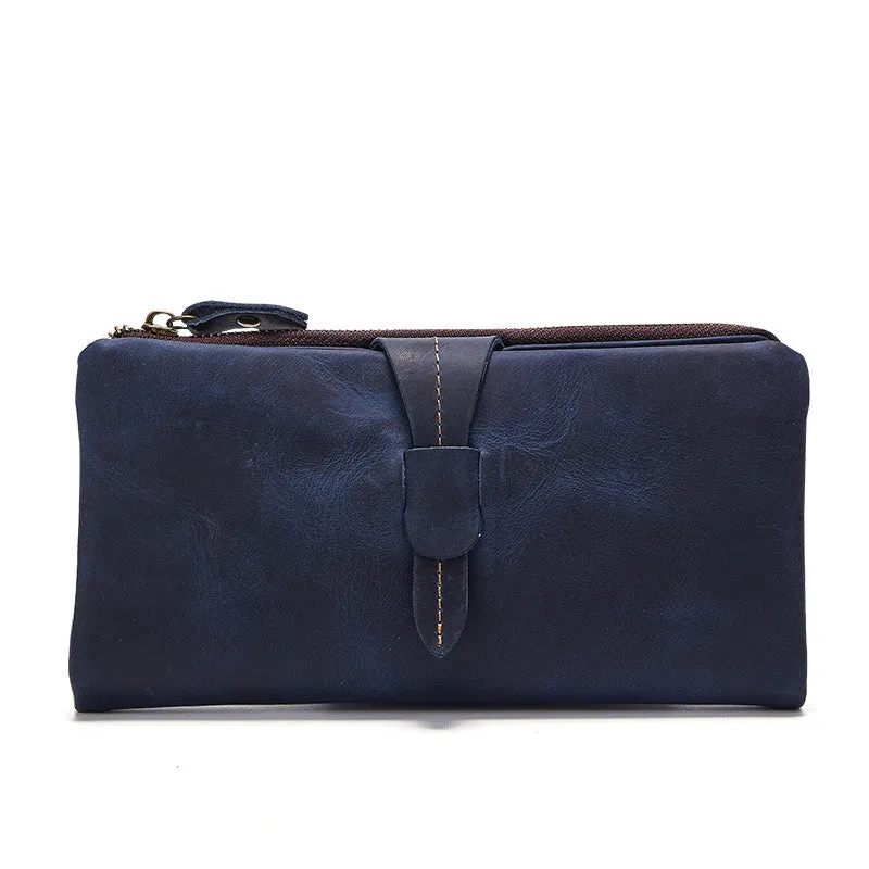 Vintage Leather Long Wallet for Men Bifold Coffee Wallet