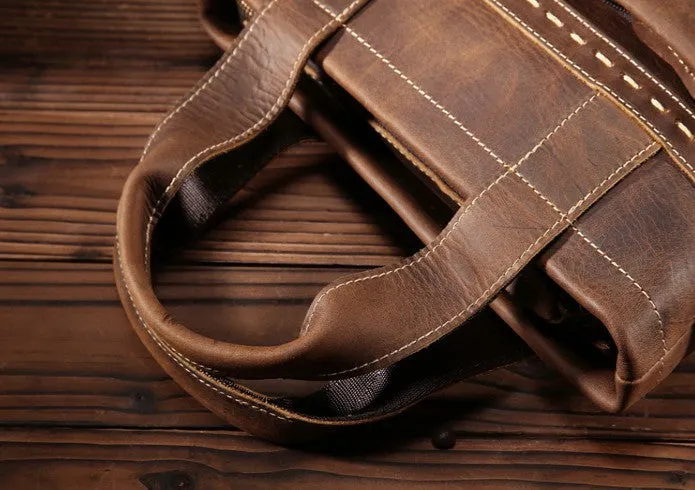 Vintage Leather Men Handbag Briefcase Shoulder Bag Work Bag For Men