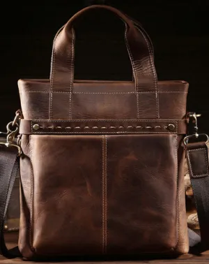 Vintage Leather Men Handbag Briefcase Shoulder Bag Work Bag For Men