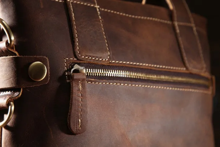 Vintage Leather Men Handbag Briefcase Shoulder Bag Work Bag For Men