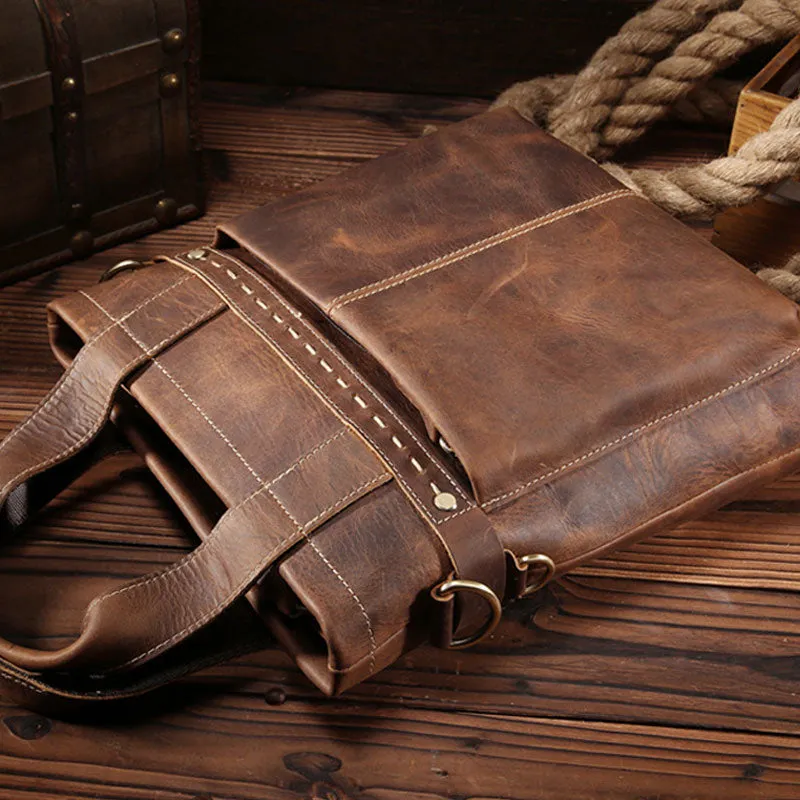 Vintage Leather Men Handbag Briefcase Shoulder Bag Work Bag For Men