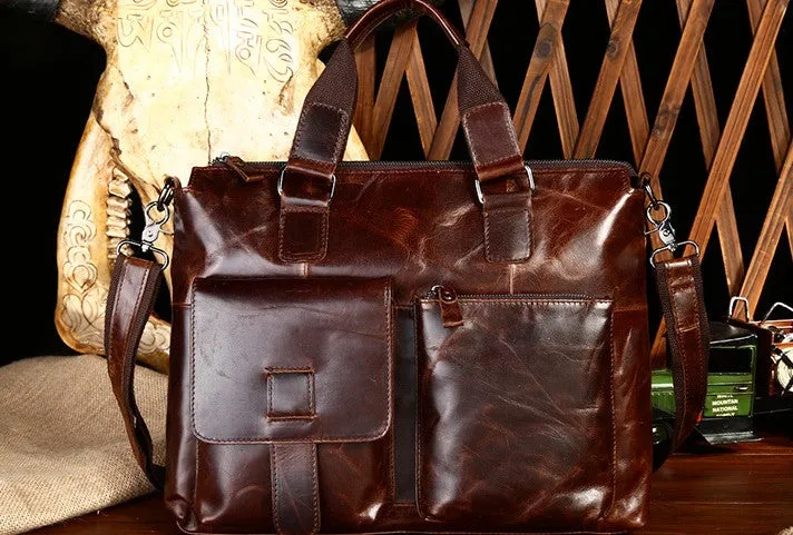 Vintage Leather Mens Briefcase Business Bag Work Bag For Men