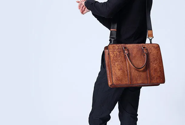 Vintage Leather mens Briefcase Handbag Shoulder Bag Business Bag for Men