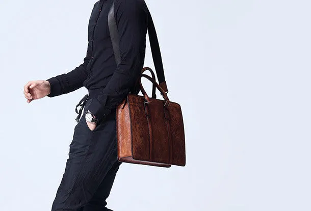 Vintage Leather mens Briefcase Handbag Shoulder Bag Business Bag for Men