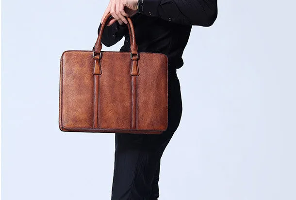 Vintage Leather mens Briefcase Handbag Shoulder Bag Business Bag for Men