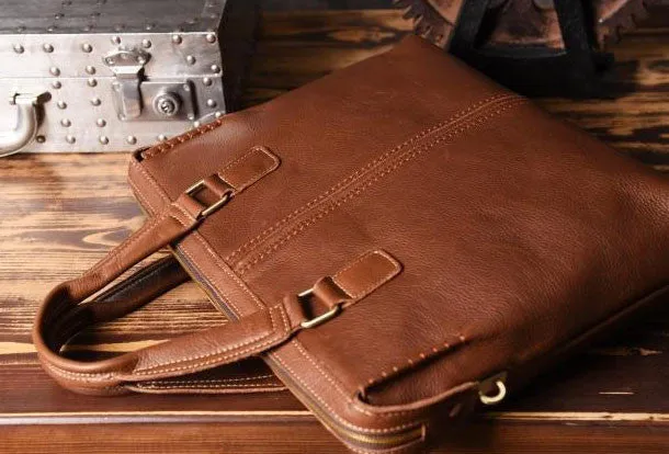 Vintage leather mens Briefcase vintage work bag business bag laptop bag for men