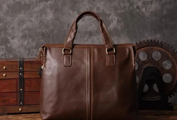 Vintage leather mens Briefcase vintage work bag business bag laptop bag for men
