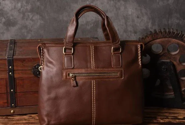 Vintage leather mens Briefcase vintage work bag business bag laptop bag for men