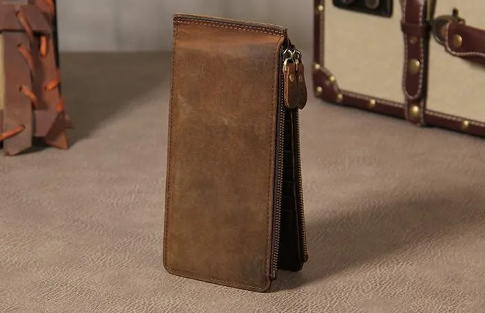 Vintage Leather Mens Card Wallet for Men Long Wallet for Men